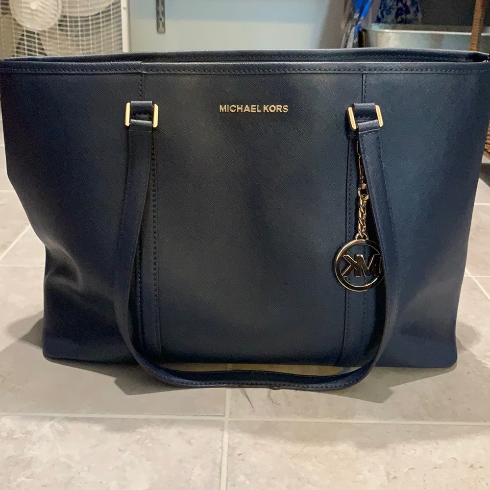 Navy Michael Kors leather Tote bag